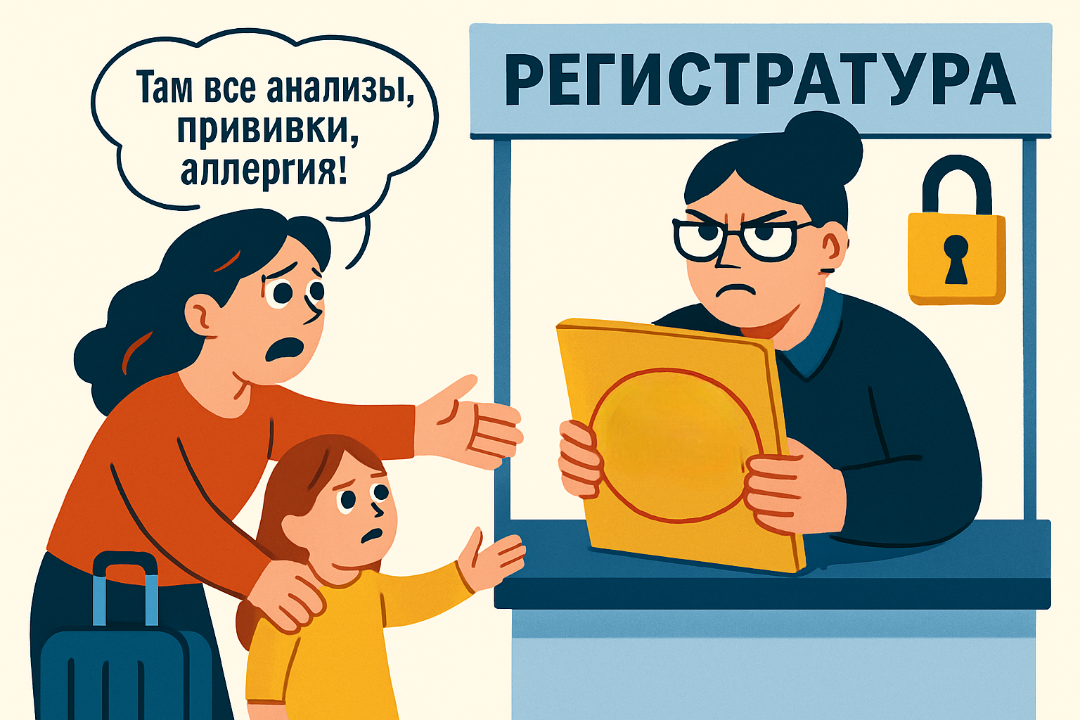 «Это не ваша карта, а наша!» — заявили в регистратуре. Мы переезжаем. Пришла забрать карту дочери (7 лет наблюдений!). А мне говорят: «Не положено. Пишите запрос, сделаем выписку через месяц»