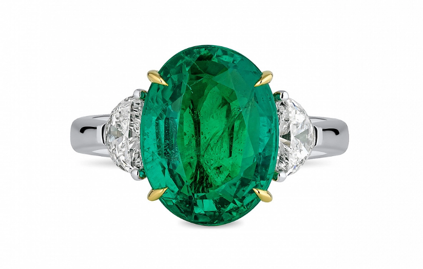 Кольцо с замбийским изумрудом огранки Овал