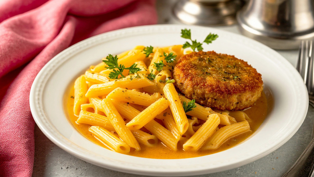 Макароны с котлетой и с подливой