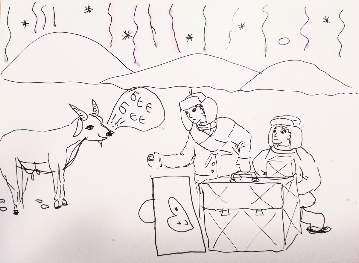 Рисунок "Чук, Гек и коза на Севере". Совместное творчество. 