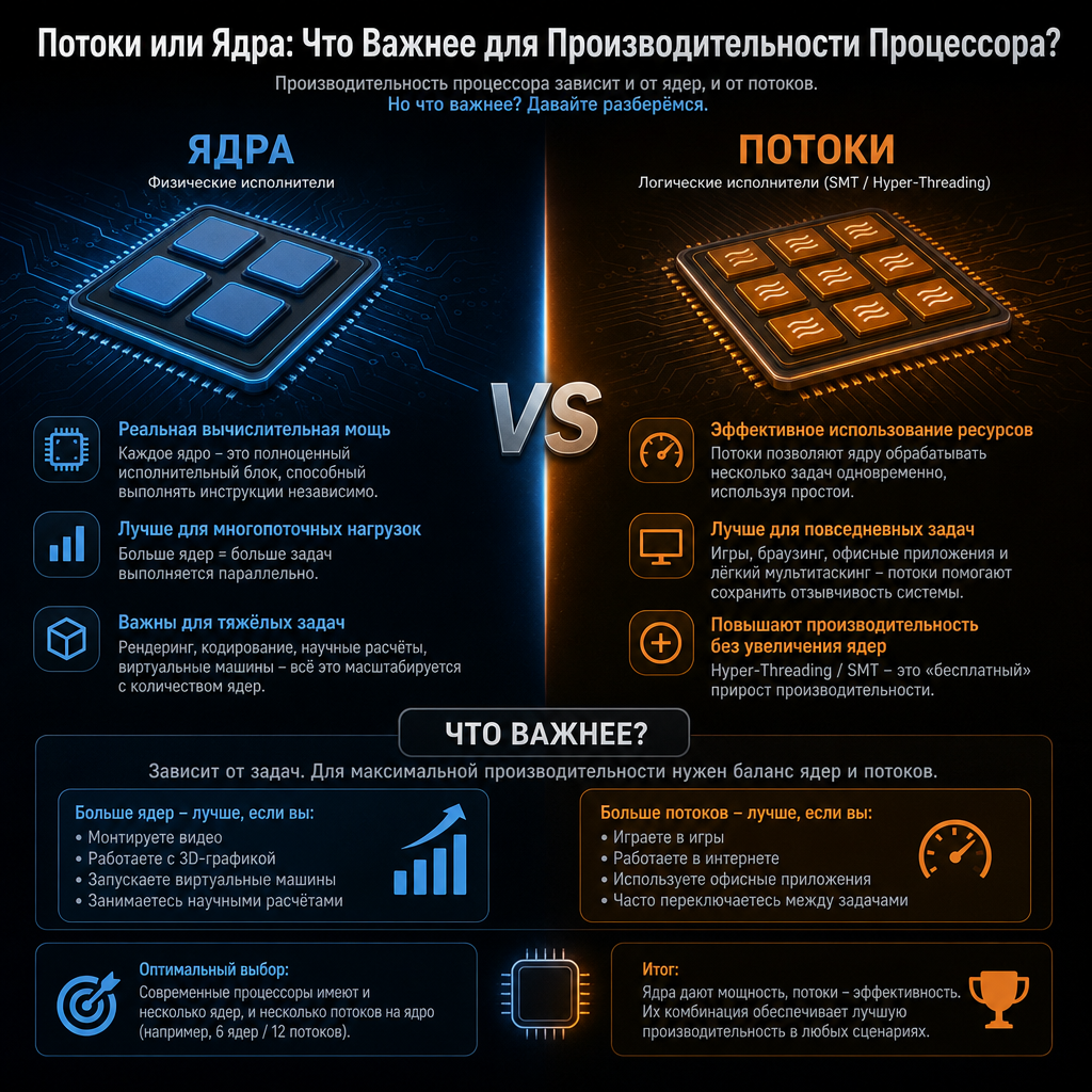 Потоки или Ядра: Что Важнее для Производительности Процессора?