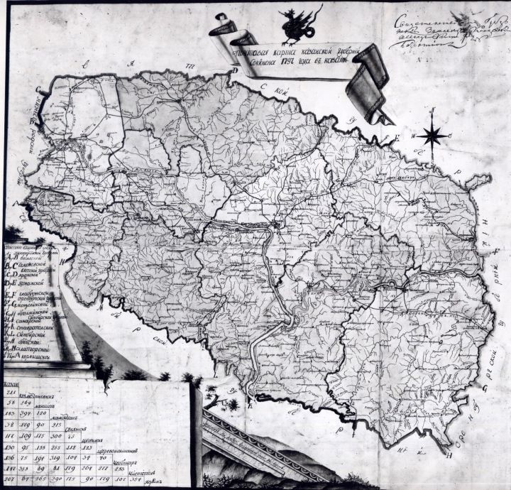 Вот так живописно выглядели одни из первых карт Казанской губернии.