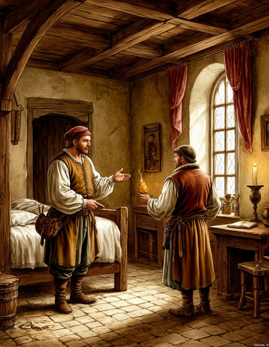 Грегор с Владимиром осматривают своё новое жилище. Картинка создана ИИ.