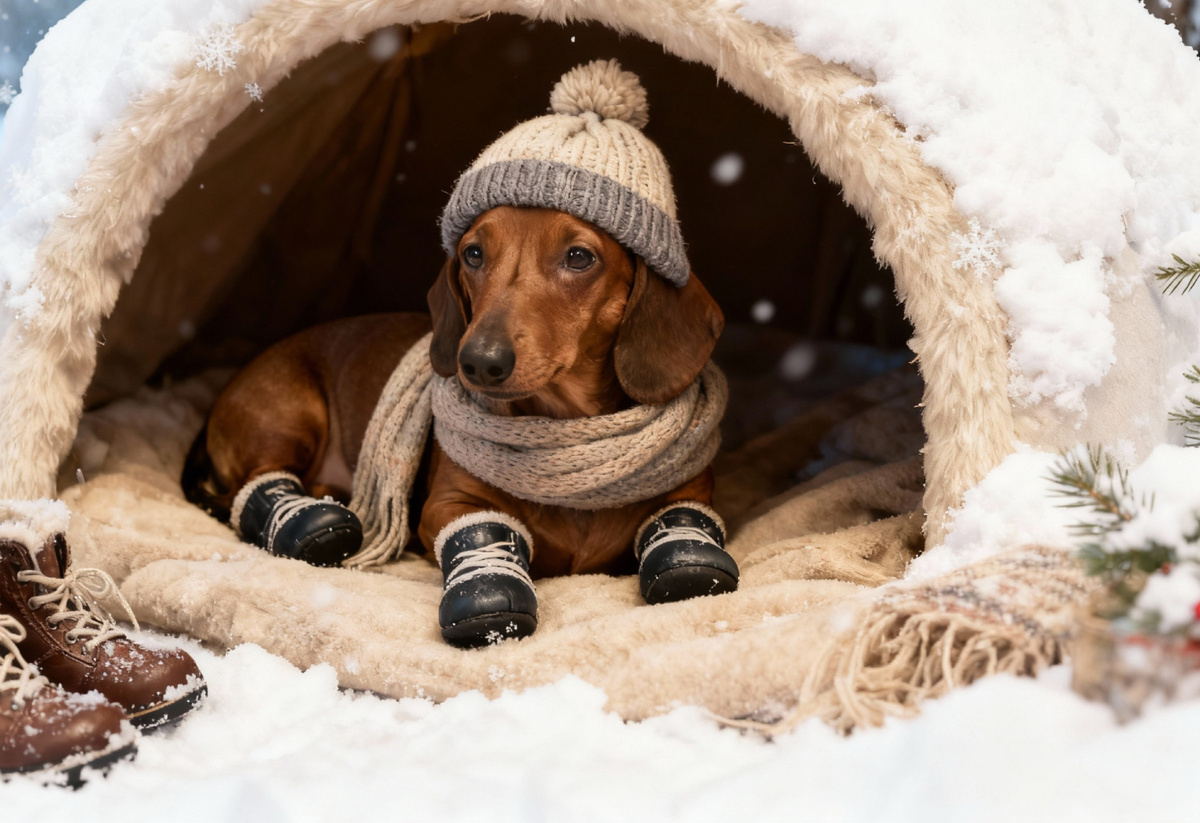 Такса Алиса готовится к похолоданию