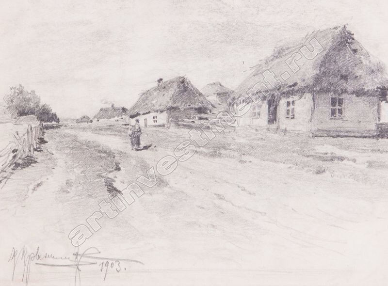 — Картина «Пейзаж с хатами», 1903 год. Художник Константин Яковлевич Крыжицкий (1858—1911)
 
