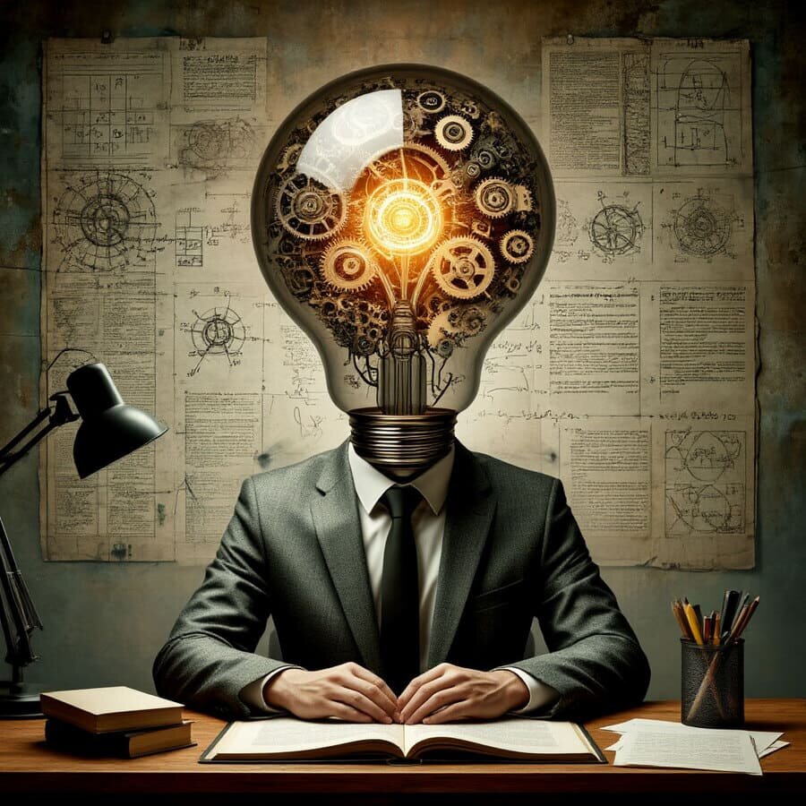 Часто мы похожи на этого человека: голова переполнена знаниями и идеями, но тело остаётся неподвижным. Понимание, не перешедшее в действие, подобно свету лампочки в пустой комнате — оно освещает, но не двигает с места.