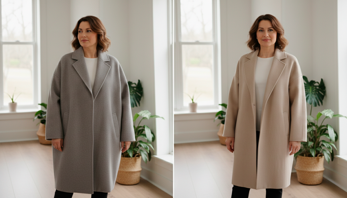 Чувствуете разницу? Слева - дешёвый балахон, который действительно похож на мешок. Справа - структурированное пальто оверсайз с чёткой линией плеч. Крой решает всё!