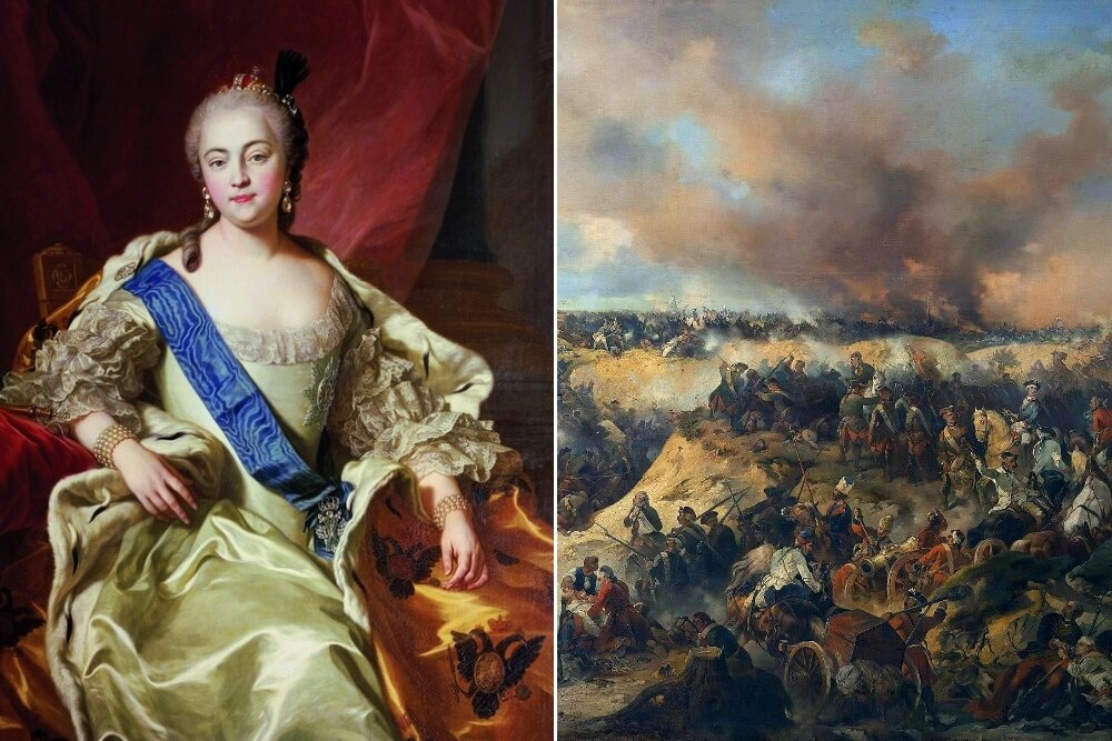    Российская императрица Елизавета Петровна; Кунерсдорфское сражение — одно из ключевых сражений Семилетней войны между войсками Пруссии и союзной армией Российской империи и Австрии. Фото: Коллаж АиФ