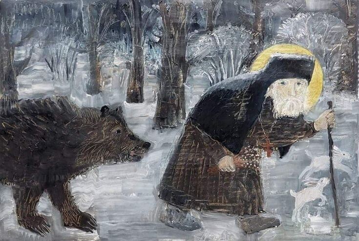 Елена Черкасова. Серафим Саровский с медведем. Изображение из открытых источников.