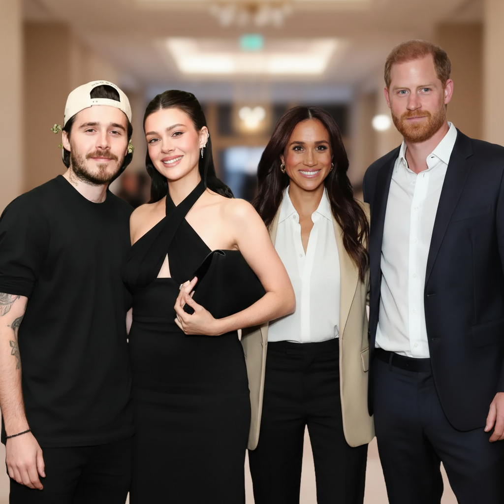 Бруклин Бэкхем с Николой Пельтц и принц Гарри с Меган