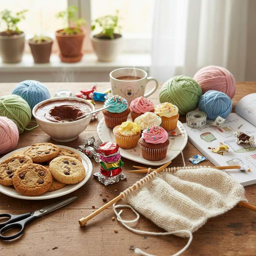 Это не мой стол😁 Это ИИ нарисовал, как он видит заедание стресса вязальщицей)