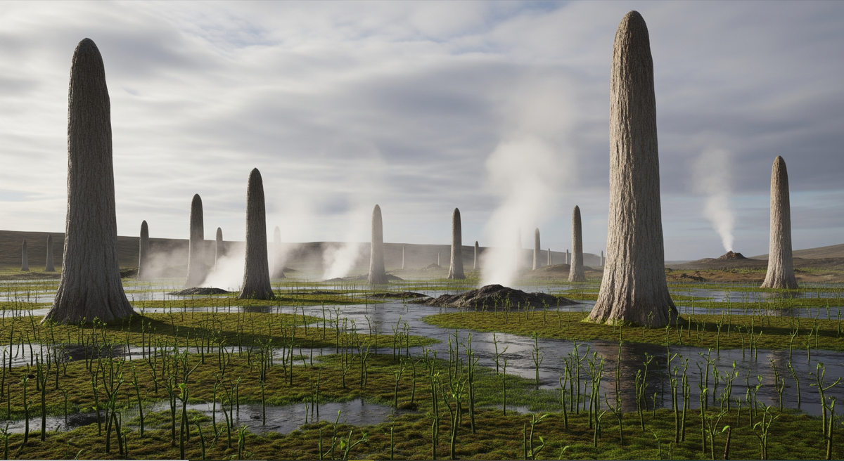 Ранний девон - это время, когда земная твердь только-только начинала покрываться жизнью в виде примитивных сосудистых растений в несколько сантиметров высотой и мхов. 