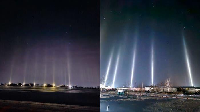 Световые столбы в Курской области. Обложка © Telegram / «Типичный Курск»