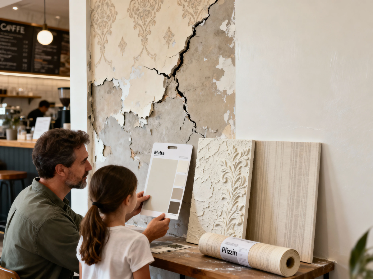 «Дизайнерская штукатурка в коммерческом помещении без учёта износа — это выброшенные деньги. Шесть месяцев работы бармена превратили арт-объект в наглядное пособие по неправильному выбору материала. 🍸➡️🗑️»