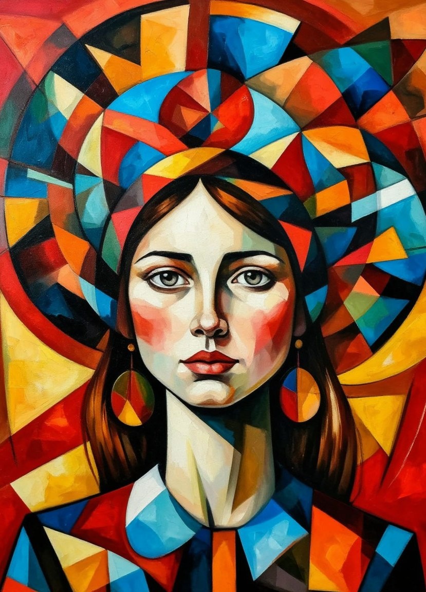 ,, Девушка в тюрбане ,, 2026 год. Графика. Размер 61х40 см. Геометрический кубизм.