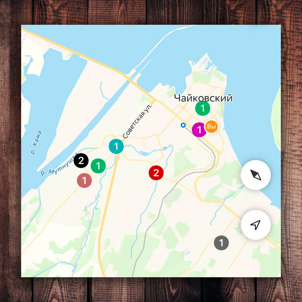 Мой город в приложении. Кружочки - это заявки на доставку