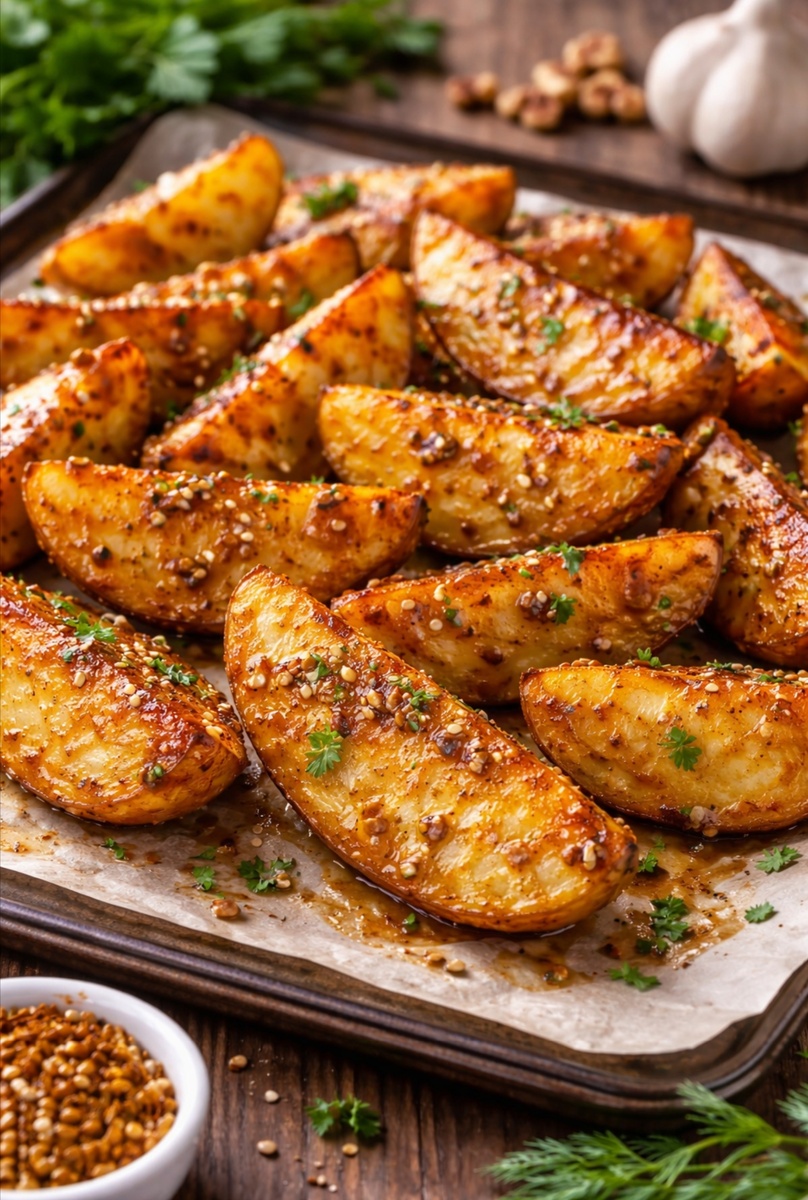 Картофельные дольки в медово-горчичном соусе