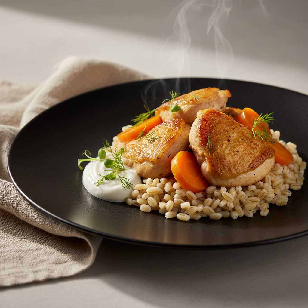 Курица с перловкой и овощами (Сытное рагу по-домашнему)