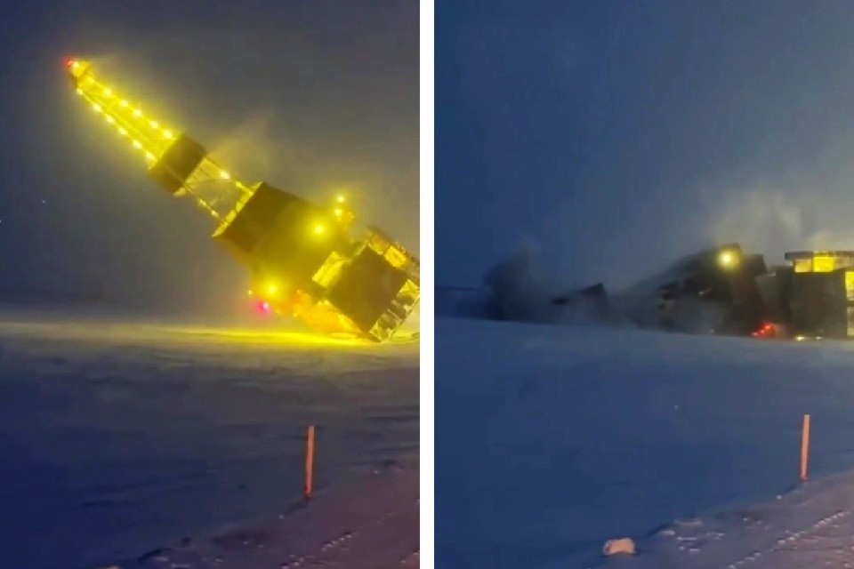    Крупнейшая буровая установка перевернулась и загорелась на Аляске, есть видео Кадр видео