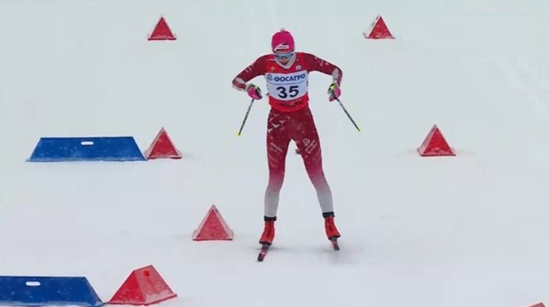    Алёна Баранова на дистанции 10 км. Классика. Сыктывкар. 24.01.2026. Скриншот с трансляции