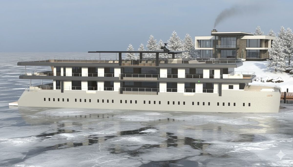 в суперхаусботе можно жить даже зимой, корпус спокойно вмерзает в лёд