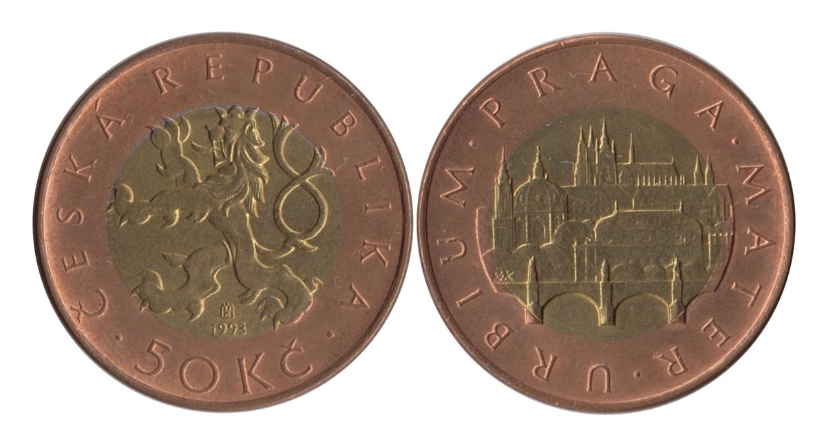 Монета 50 чешских крон 1993 г.