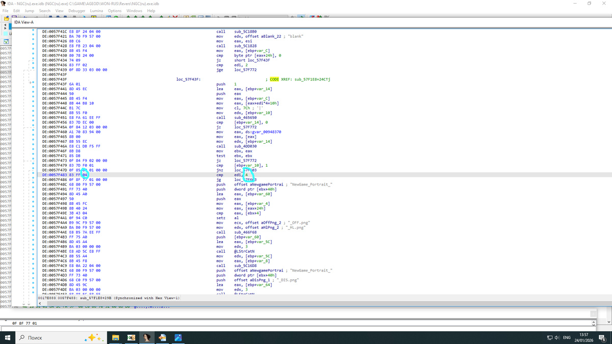 изменение значения 02 на 04 выделенных байтов в играх Ageod на движке AGE2 - приводит  к тому что на экранах Новой Игры и Загрузки Сейвов можно разместить 4 портрета основных фракций ( место двух) . Также появляеться больше стран в таблице в вкладке гросбуха Цели.  Значение больше 4 приводит к сбою интерфейса 