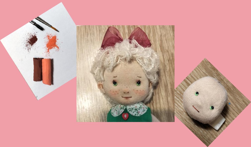 Воздушный пластилин, мулине, немного коричневой и розовой пастели... И вот Аграфена застенчиво смотрит на нас из центра заставки.