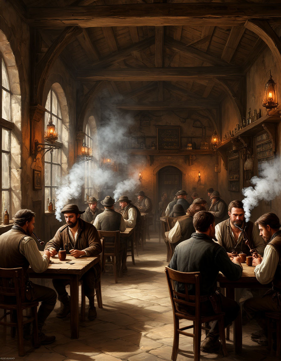 Зал в таверне. Картинка создана ИИ.