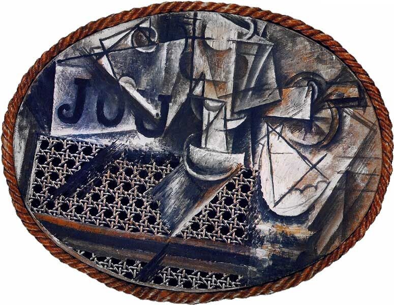 Пабло Пикассо. Натюрморт с плетённым стулом. 1912