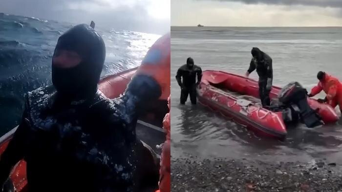 Водолаз, спасённый в Сахалинской области. Обложка © MAX / МЧС Сахалинской области