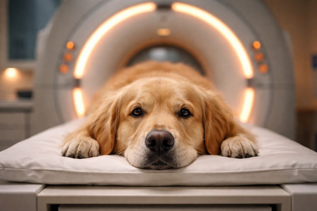 Собака в ожидании МРТ 
