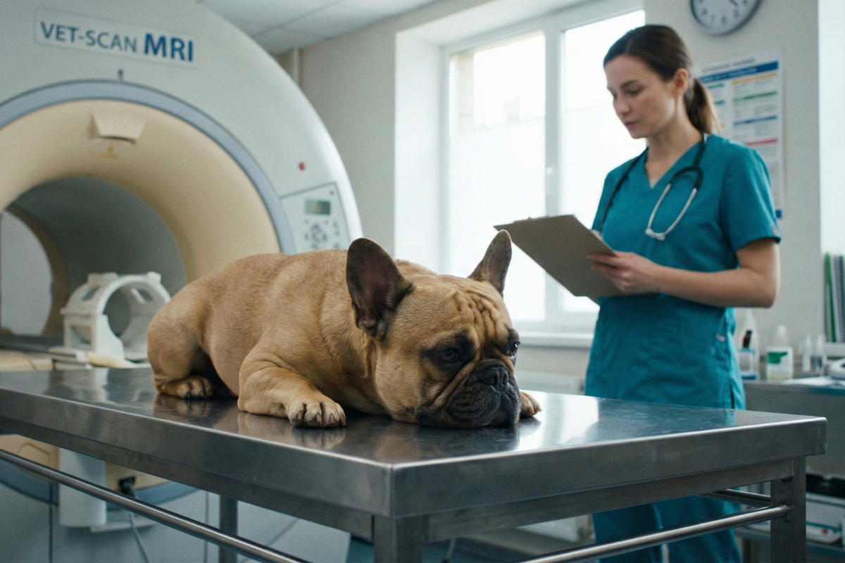 Врач готовит собаку к МРТ 