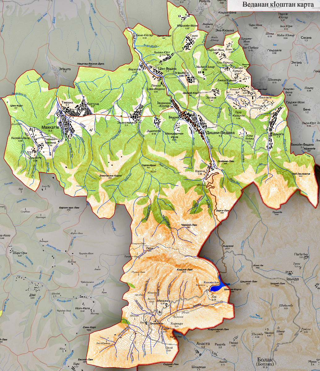 Карта Веденского района. 