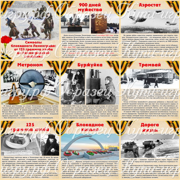 Карточки "Символы блокадного Ленинграда" для детей