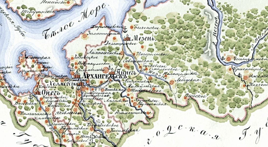 карта Архангельской губернии середины XIX века