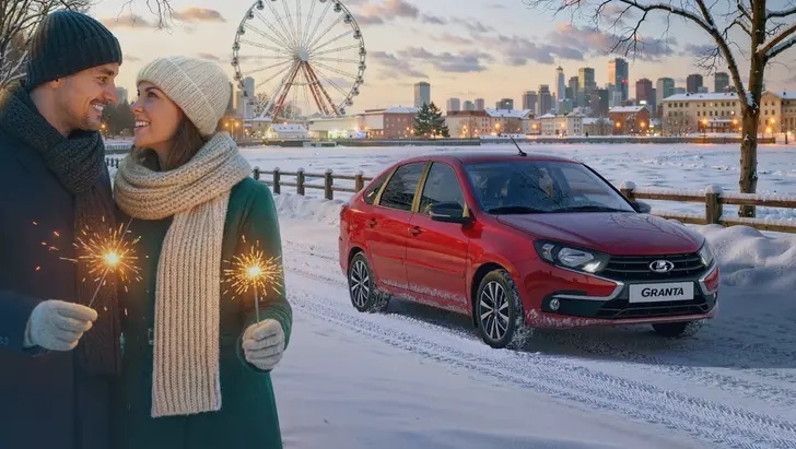    Новые автомобили Lada Granta и Vesta на парковке — лидеры онлайн-продаж в России 2025