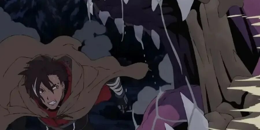 Кадр из аниме, показывающий сражение