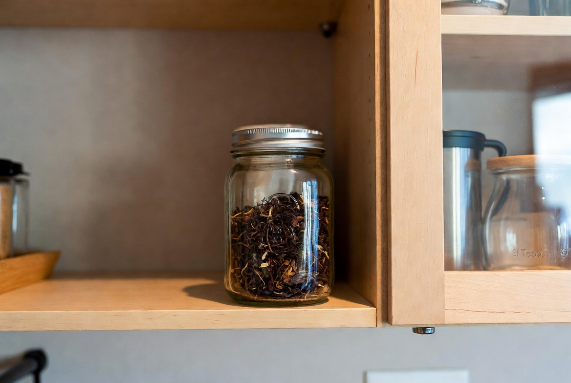 Чай хранится дома в шкафу
