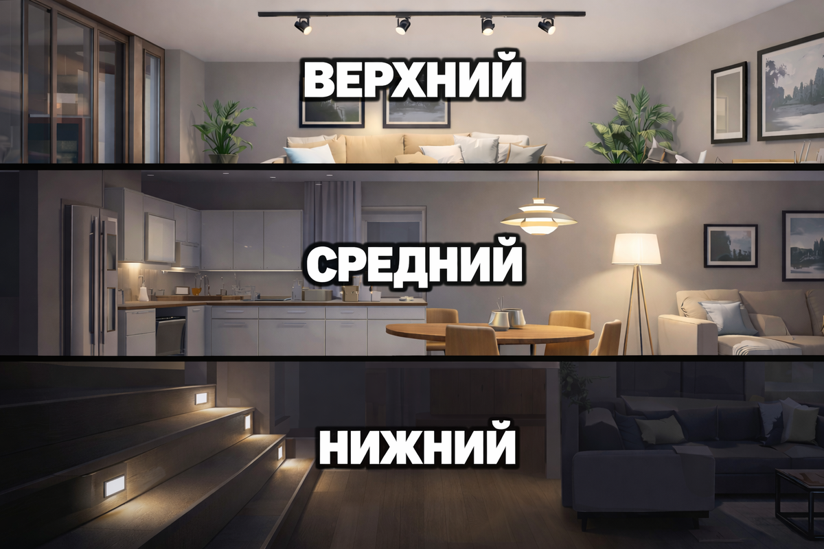 3 уровня освещения. Изображение сгенерировано автором в Nano Banano