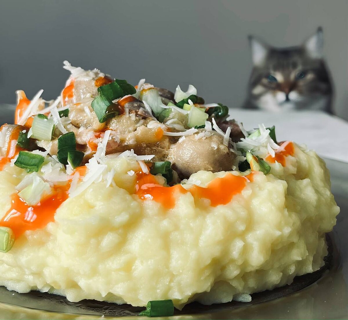 Картофельное пюре с грибами и беконом