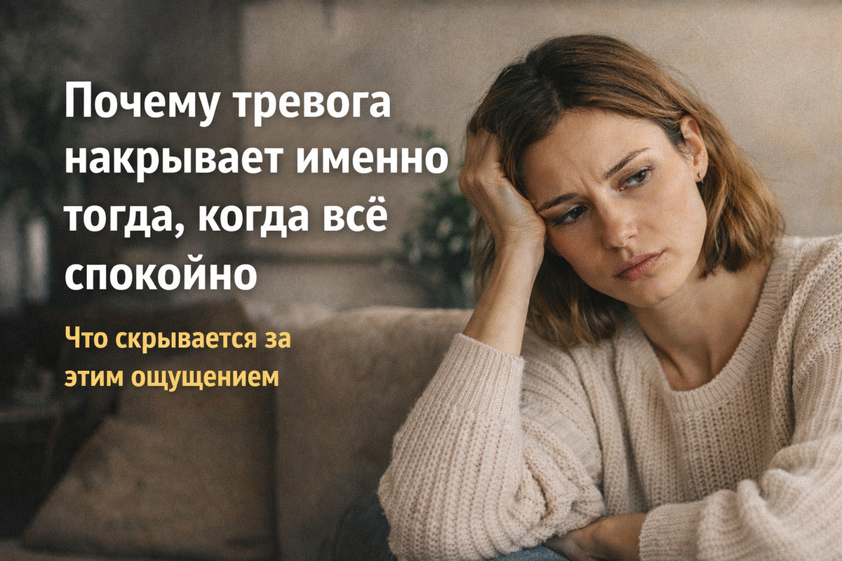 Когда жизнь замедляется и вроде бы можно выдохнуть, тревога вдруг становится громче. В статье – о том, почему это нормальная реакция психики, а не признак того, что с вами что-то не так.