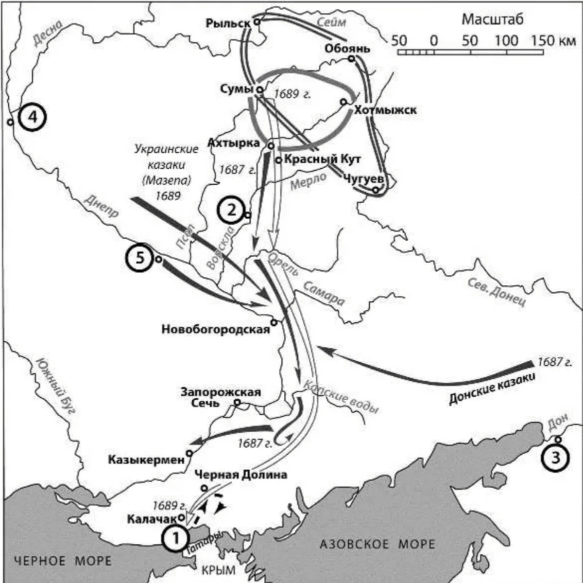 Карта Крымские походы Голицына из ЕГЭ по истории