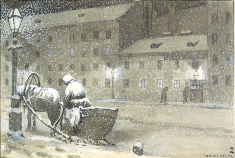 Иллюстрация к рассказу А. П. Чехова «Тоска»» (Кустодиев Б. М.)