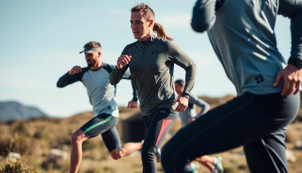    Современная спортивная одежда с адаптивными тканями во время тренировки.