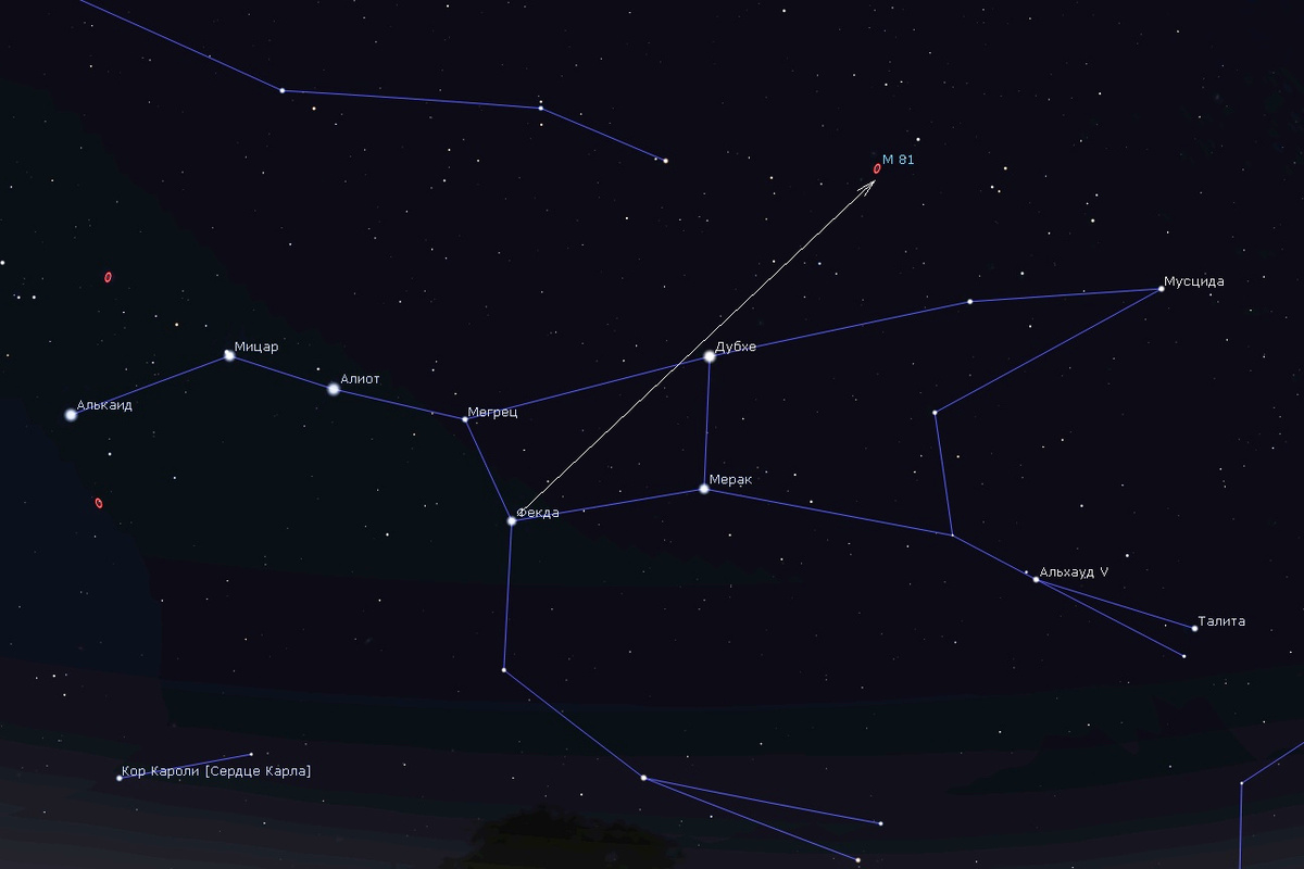 Схема для поиска галактики М 81 на небе, изображение из открытых источников