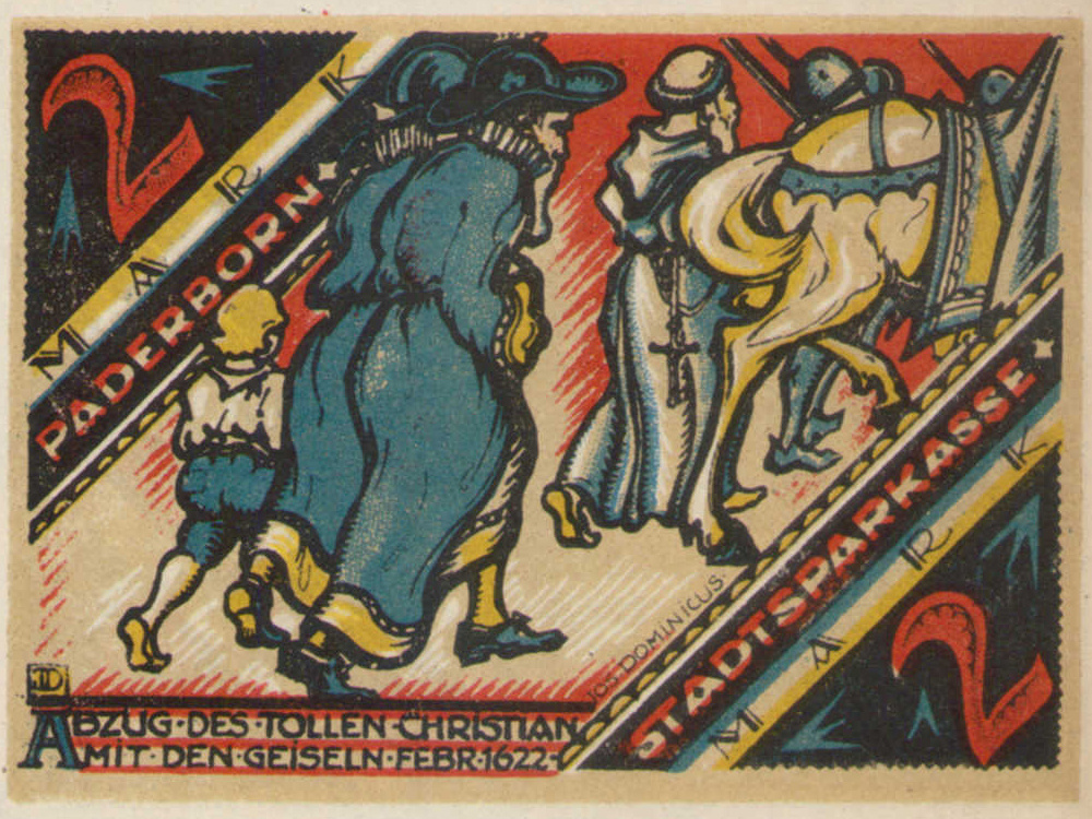 Нотгельд города Падерборн, 2 марки 1921. После набега на Падерборн, "безумные" христиане подверглись гонению.