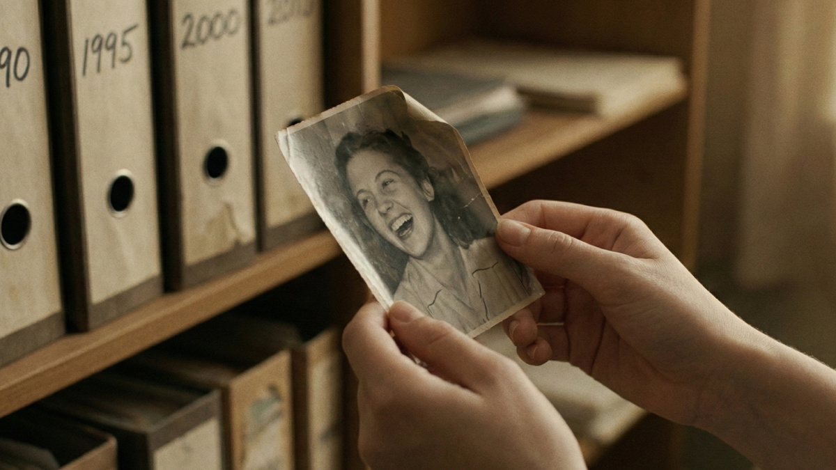 Фотография мамы – чёрно-белая, с загнутым уголком. Молодая женщина смеётся, ветер треплёт волосы.