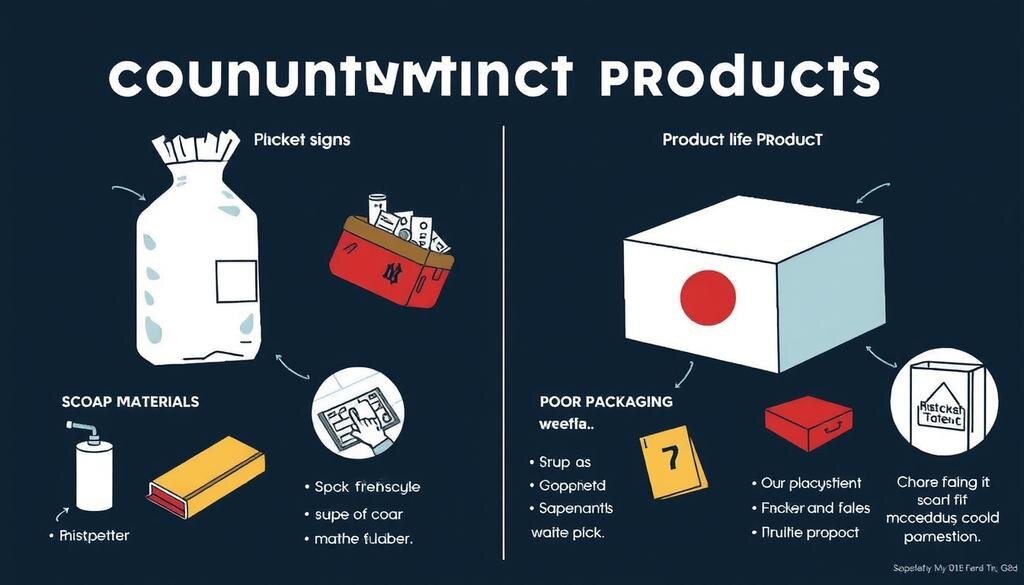    Иллюстрация, показывающая признаки подделки товаров.