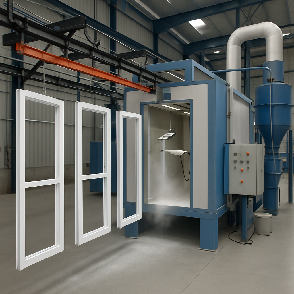 Линия порошковой покраски для алюминиевых оконных и дверных рам